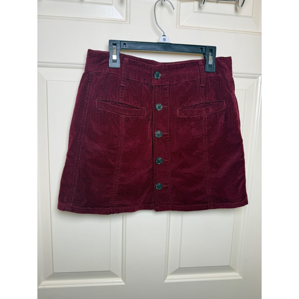 American Eagle Burgundy Corduroy Button Front Hi-Rise A-Line Mini Skirt Womens 2
